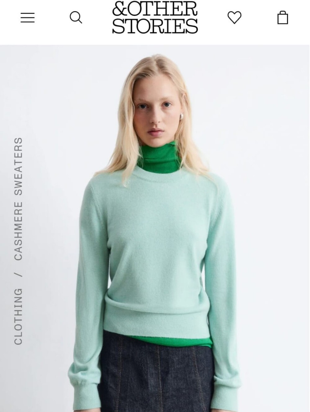 & Other Stories Soft Mint Cashmere Crewneck Size SMALL
